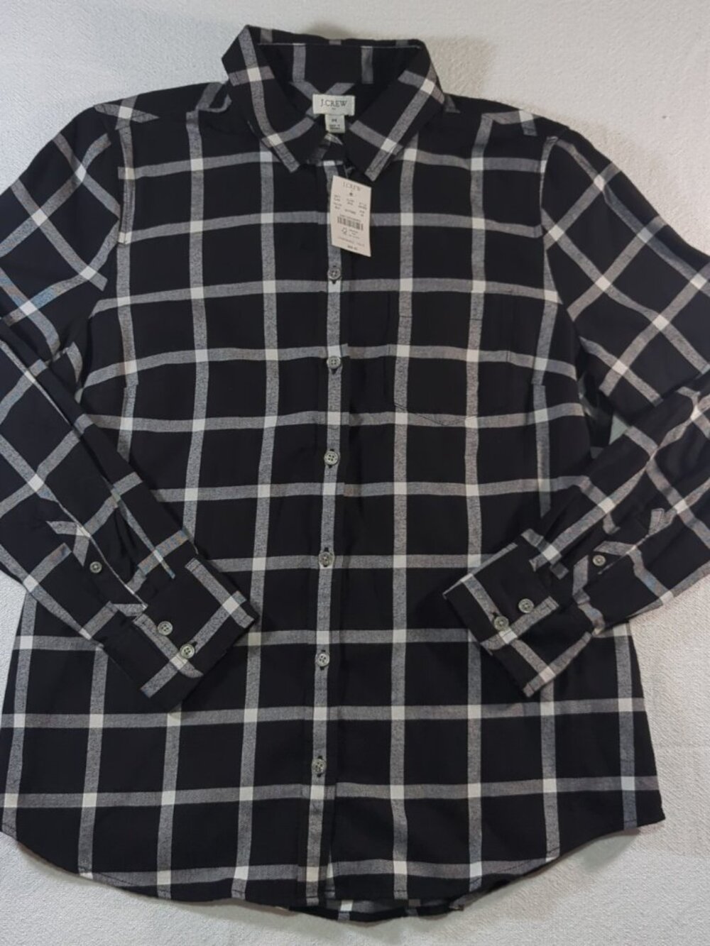 NWT J.Crew Factory Black White Windowpane Plaid Flannel Shirt - Size Medium